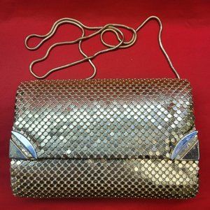 Vintage Joan Bari Golden Metal Mesh Sequin Shoulder Evening Bag Clutch Purse